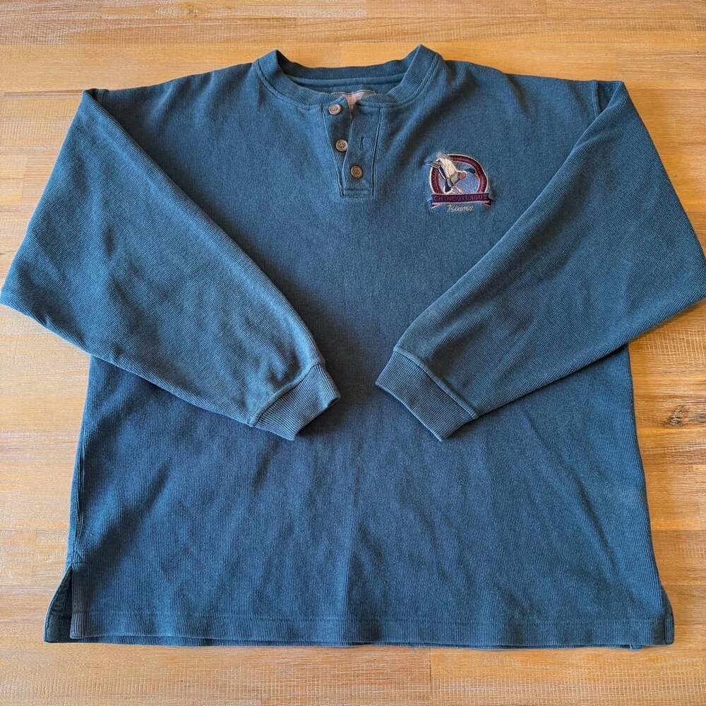 Vintage Cheyenne River Henley Sweatshirt Mens L Teal Chincoteague Island Duck